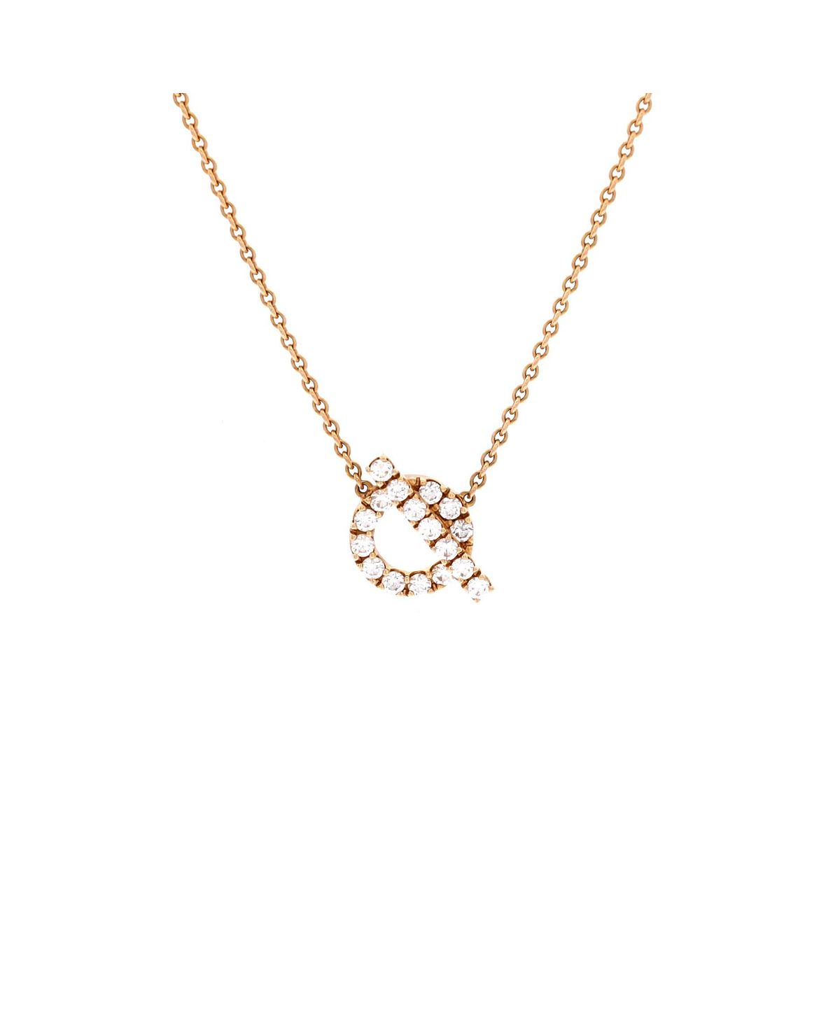 Pre-Owned HERMES Finesse Pendant Necklace 18K Rose Gold and Diamonds, 16.25