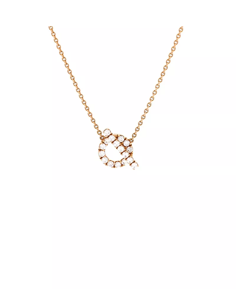 Pre-Owned HERMES Finesse Pendant Necklace 18K Rose Gold and Diamonds, 16.25