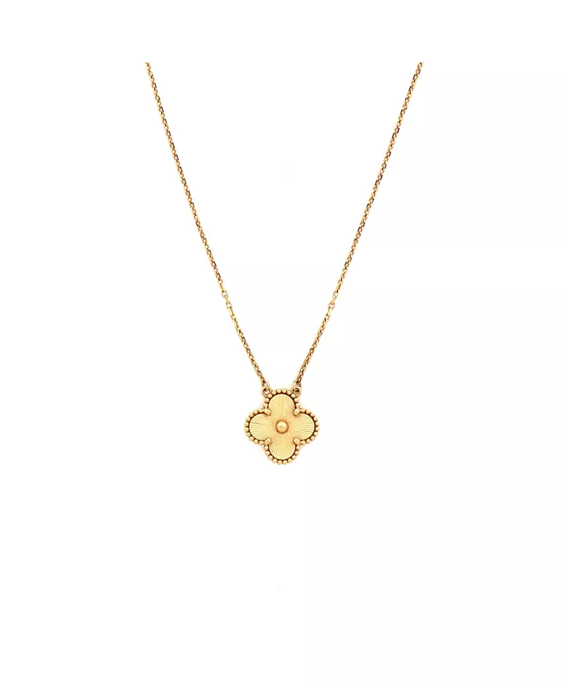 Pre-Owned Van Cleef & Arpels Vintage Alhambra Pendant Necklace Guilloche 18K Gold