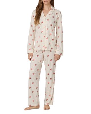 Cotton Blend Classic Knits Notch Collar Long Pants Pajama Set