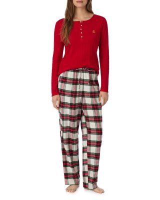 Knit Henley Top & Twill Long Pants Pajama Set