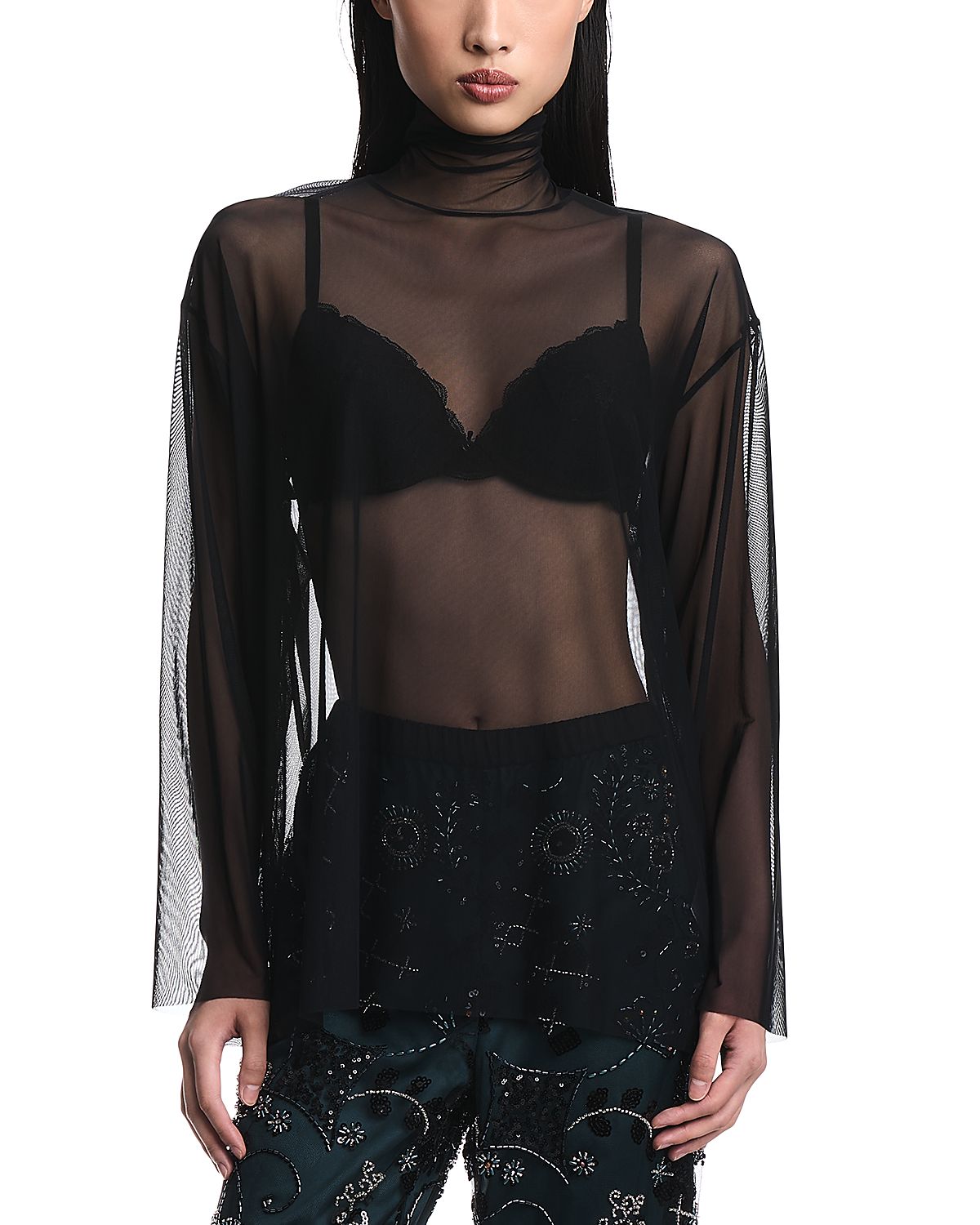 Emporio Armani Sheer Mock Neck Top