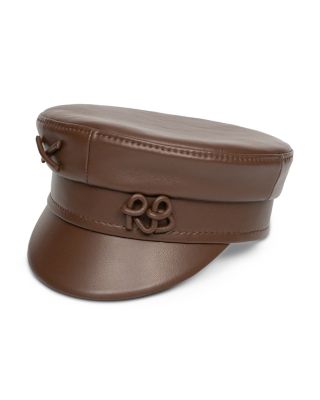 Monogram Embellished Leather Baker Boy Cap