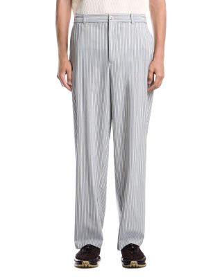 Wool Blend Straight Leg Stripe Trousers