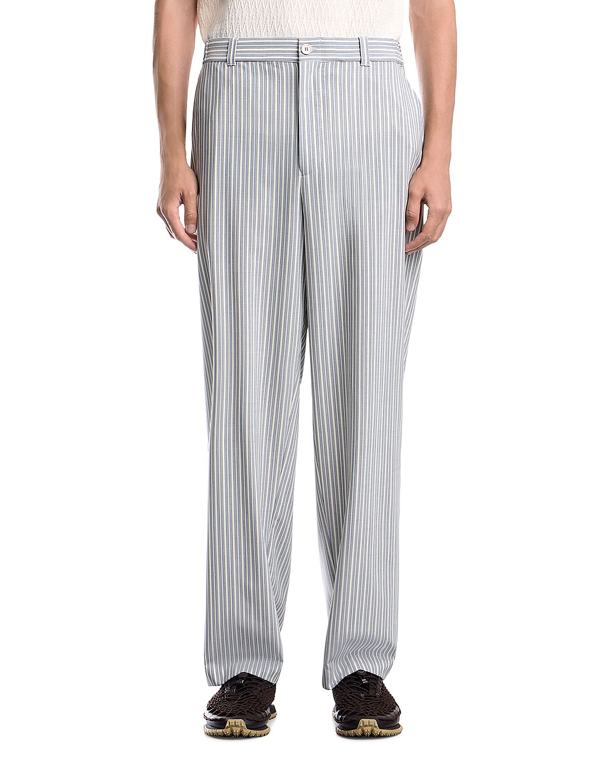 Emporio Armani Wool Blend Straight Leg Stripe Trousers