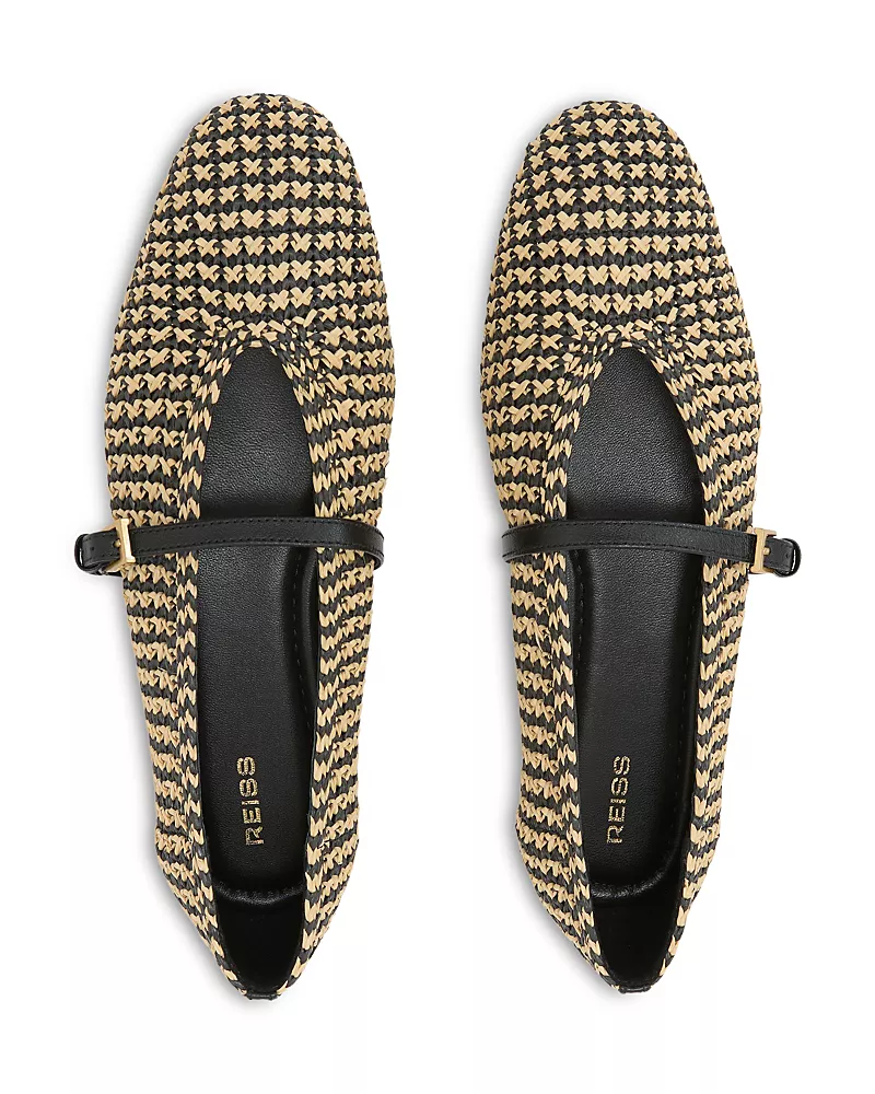 Reiss Women's Davina Raffia Effect Ballet Flats