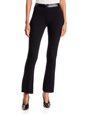 Contrasting Vinyl Rib Knit Flare Pants
