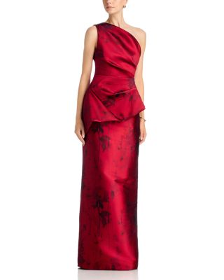 Asymmetric Floral Print Mikado Gown