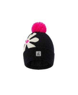 Girls' Winter Oversized Flower Fleece-Lined Pompom Knit Hat - Little Kid, Big Kid