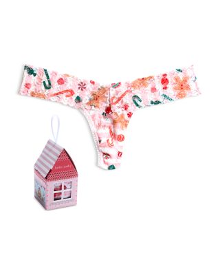 Signature Lace Low Rise Thong Gingerbread House Gift Box Ornament