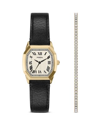Harlow Leather Watch & Tennis Bracelet Set, 27mm