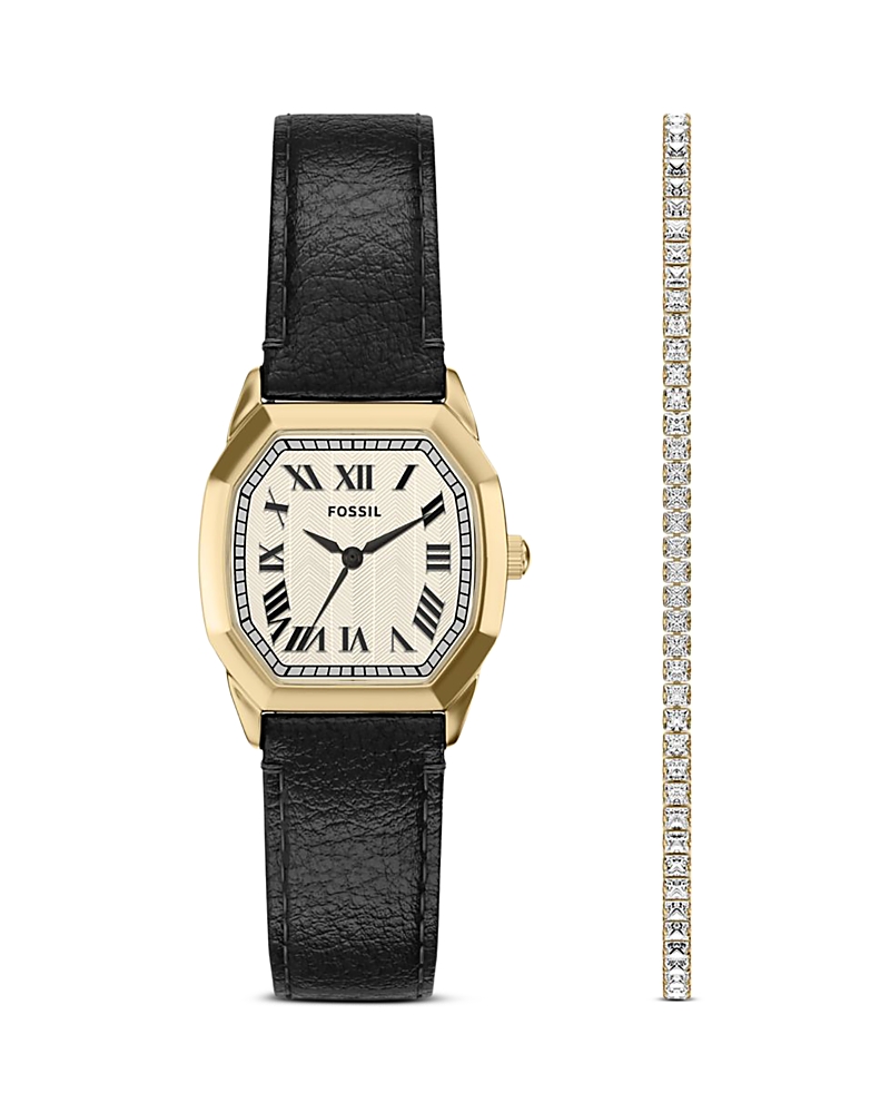 Fossil Harlow Leather Watch & Tennis Bracelet Set, 27mm