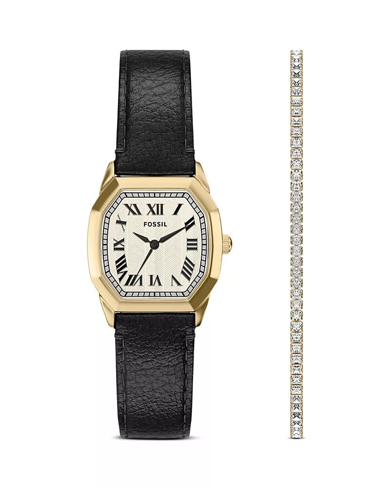 Fossil Harlow Leather Watch & Tennis Bracelet Set, 27mm