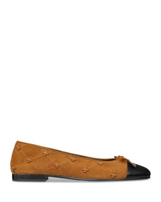 Women's Cap Toe Bunny Knot Suede Ballet Flats