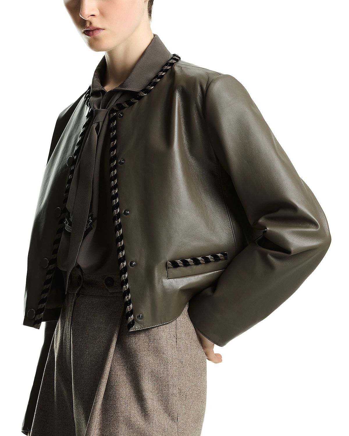 Emporio Armani Leather Braided Trim Jacket