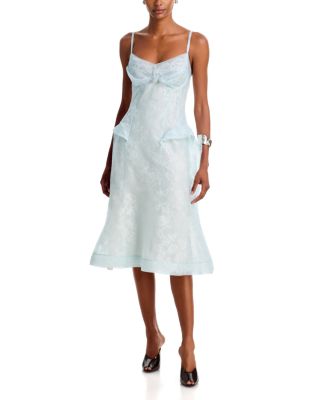 McQueen Silk Organza Lace Midi Dress in Glass Blue