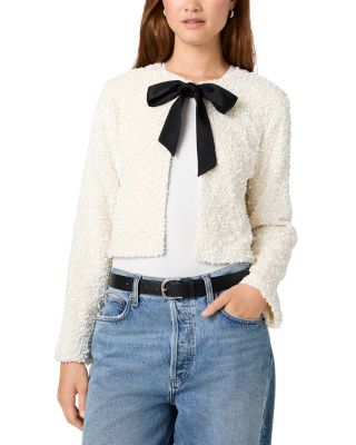 Tie Neck Sequin Stretch Cardigan Sweater