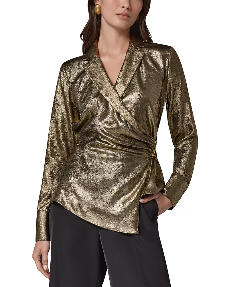 Donna Karan New York Metallic Side Ruched Blouse