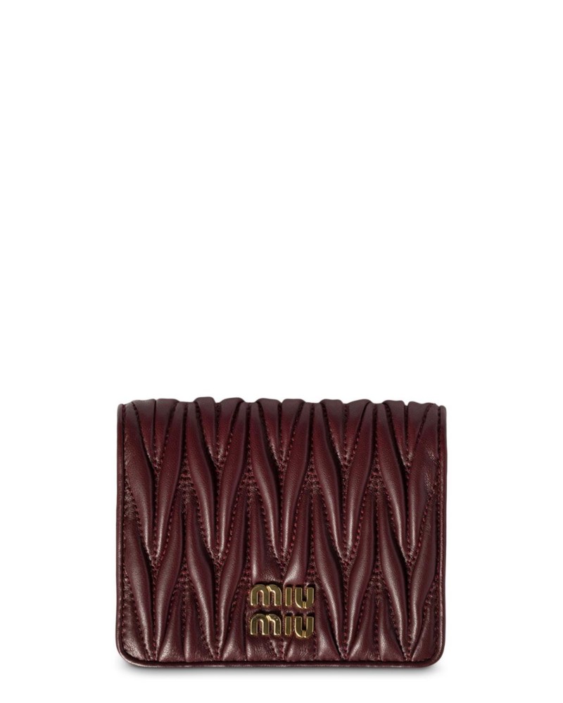 Miu Miu Small Matelasse Nappa Leather Wallet in Burgundy