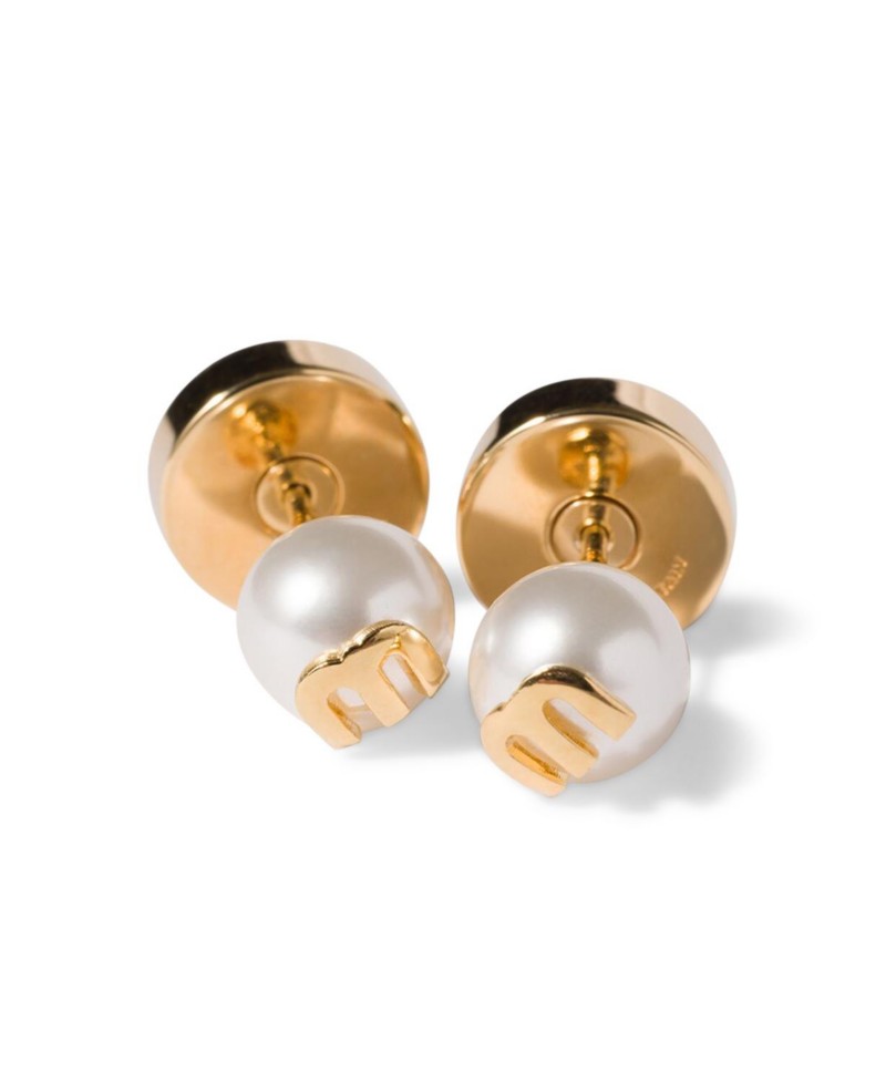 Miu Miu Metal and Pearl Earrings in Gold/Silver