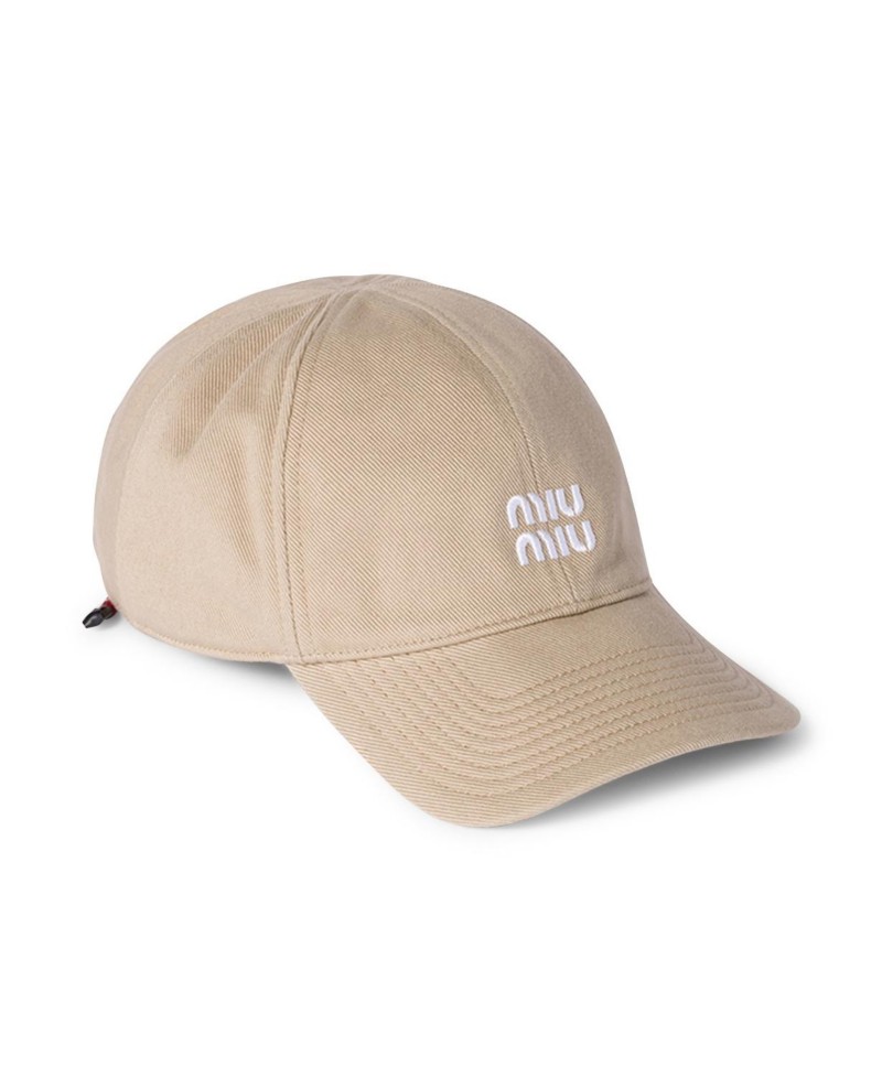 Miu Miu Denim Baseball Cap, 22.83 in Beige/Amaranth