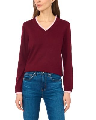 Layered Scallop Trim V Neck Sweater 