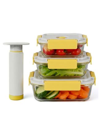  Vacuum-Seal Glass Food Storage Container Set with Manual Pump, 3-Piece Set