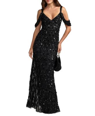  Sequin Embellished V-Neck Gown