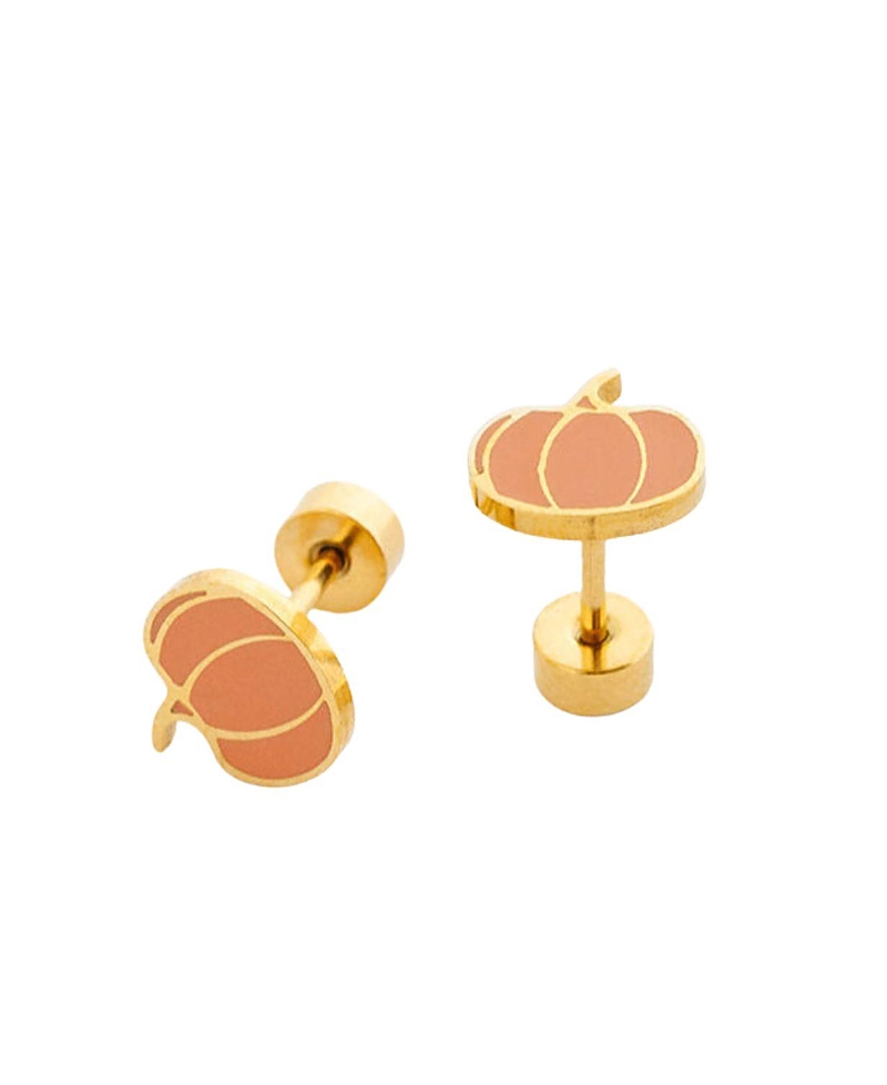 Pip Pop Kids' Girls' Pumpkin Flatback Stud Hypoallergenic Earrings In Orange