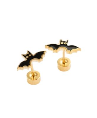 Pip Pop Kids' Girls' Bat Flatback Stud Hypoallergenic Earrings In Black