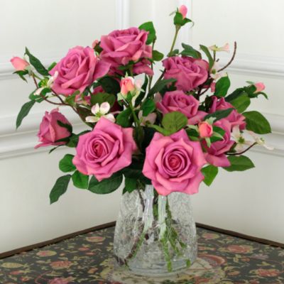 Roses in Crackle Vase Floral Arrangement