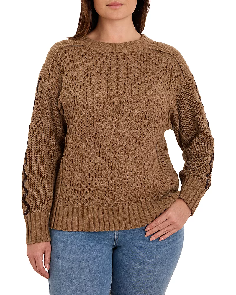 Nic+Zoe Plus Criss Cross Mixed Stitch Sweater