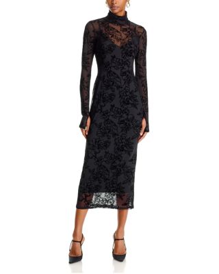Shailene Flocked Mesh Midi Dress