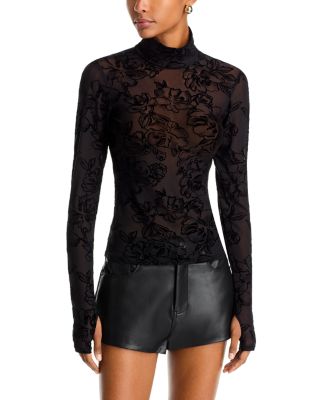 Zadie Long Sleeve Flocked Mesh Top
