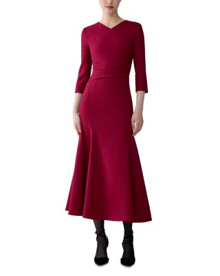 Wool Blend High V Neck Midi Dress