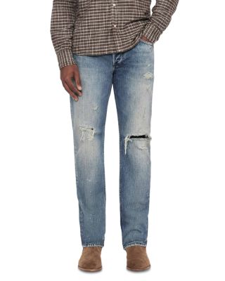 Cotton Slim Straight Fit Jeans in Destroy Indigo