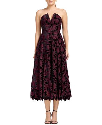  Briella Strapless Velvet Lace Fit-and-Flare Dress