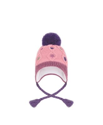  Girls' Winter Peruvian Embroidered Fleece-Lined Pompom Knit Hat - Baby