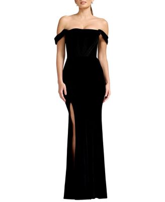  Melania Off-the-Shoulder Velvet Mermaid Gown