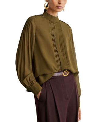 Pintuck High Neck Blouse