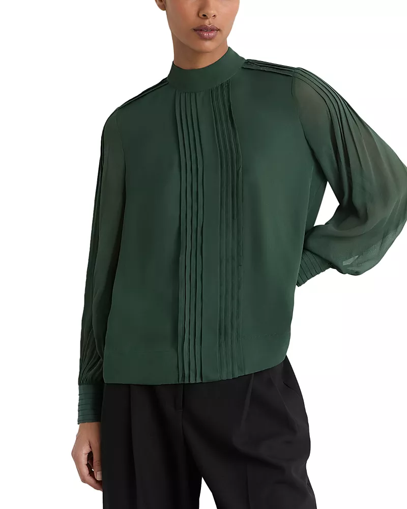 Reiss Pintuck High Neck Blouse