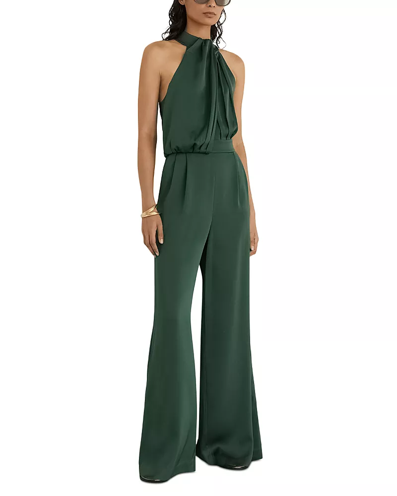 Reiss Satin Halter Neck Draped Jumpsuit