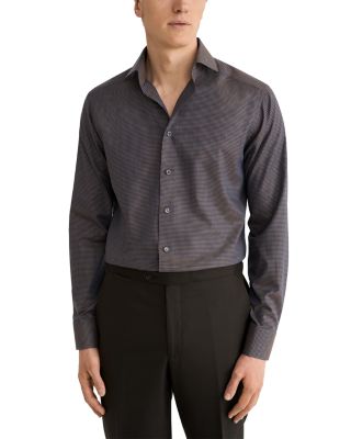 Cotton Slim Fit Micro Check Flannel Dress Shirt