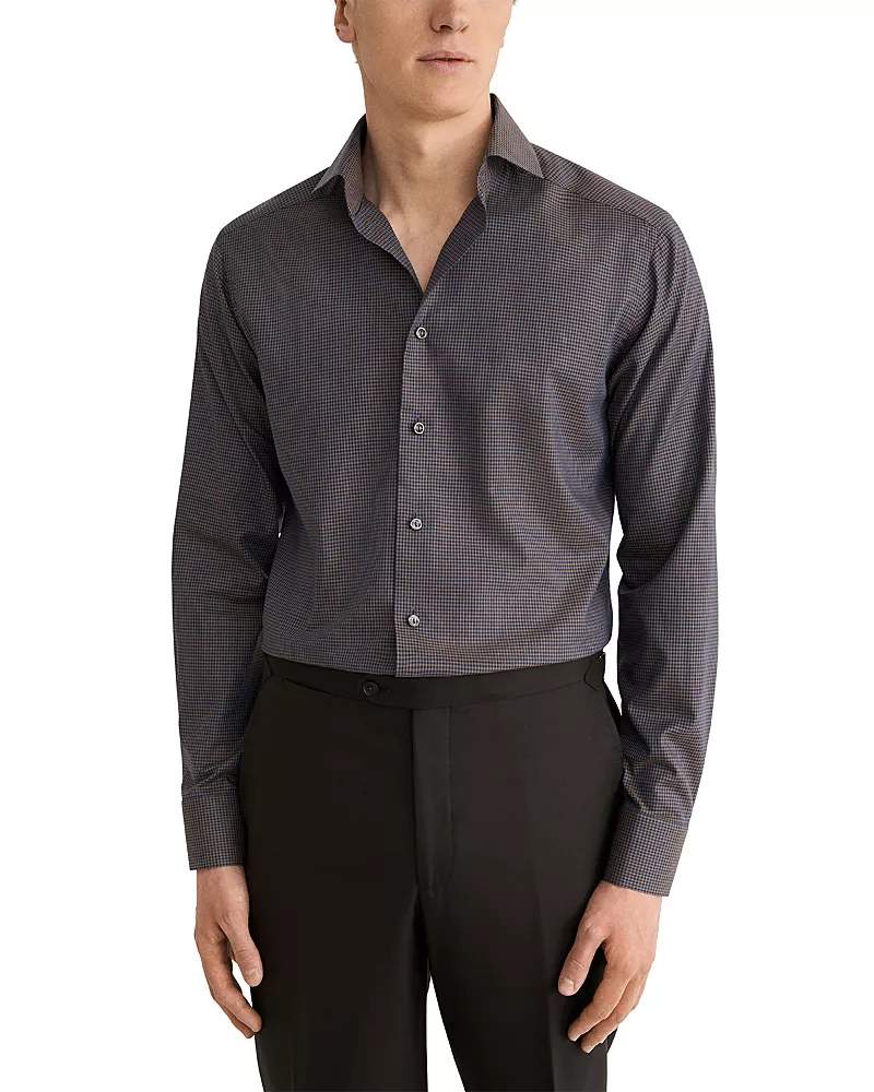Eton Cotton Slim Fit Micro Check Flannel Dress Shirt