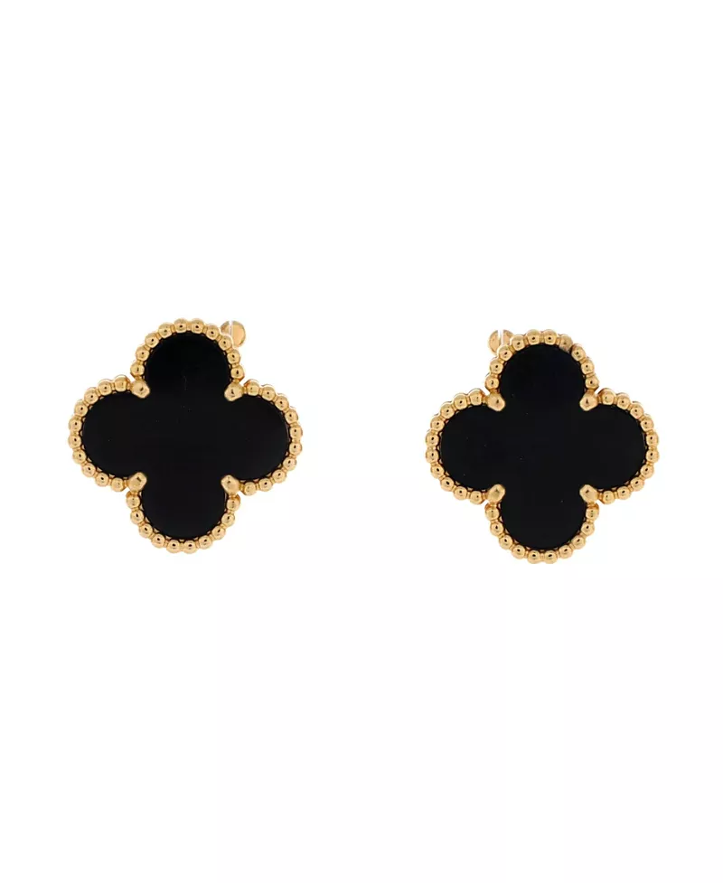 Pre-Owned Van Cleef & Arpels Vintage Alhambra Earrings 18K Gold and Onyx