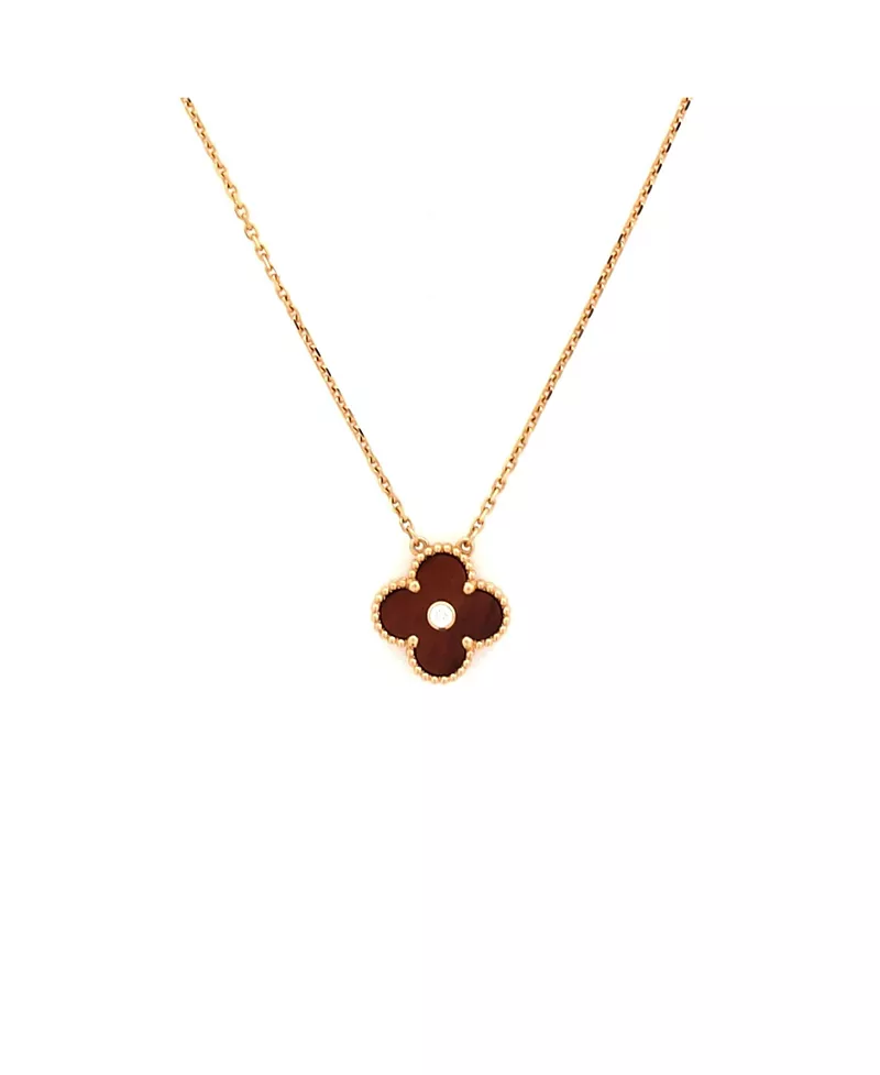Pre-Owned Van Cleef & Arpels Vintage Alhambra Pendant Necklace 18K Rose Gold and Bull's Eye with Diamond, 16.25