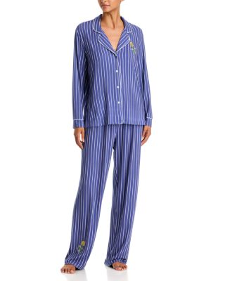 Aqua Smiley Flower Embroidery Pajama Set - Exclusive