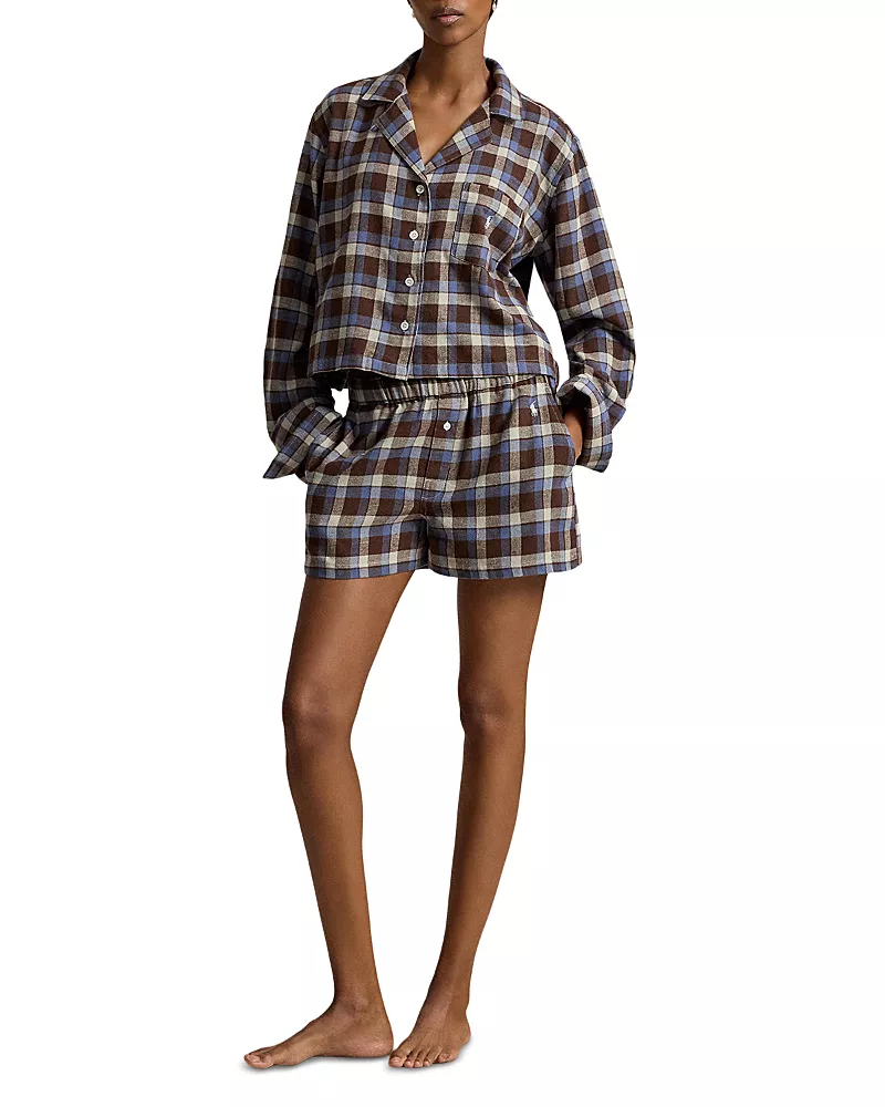Polo Ralph Lauren Plaid Cotton Flannel Short Sleeve Sleep Set