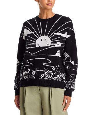 Aqua Smiley Sunset Landscape Crewneck Sweater- Exclusive
