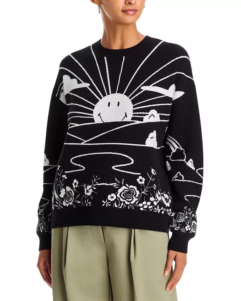Aqua Smiley Sunset Landscape Crewneck Sweater- Exclusive